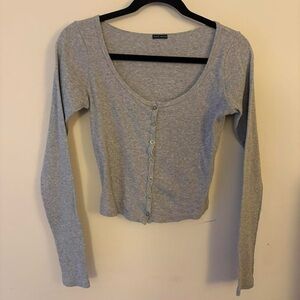Brandy Melville Light Gray Button-Up Top